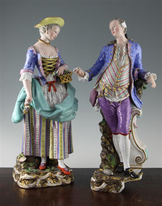 A pair of 19th century Meissen figures, 18.5in.